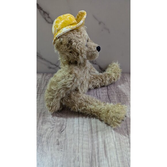 Vintage Ty Teddy Bear Yellow Hat 1993 Plush Toy Tan Fur 12 Inch Stuffed Animal - Picture 3 of 10